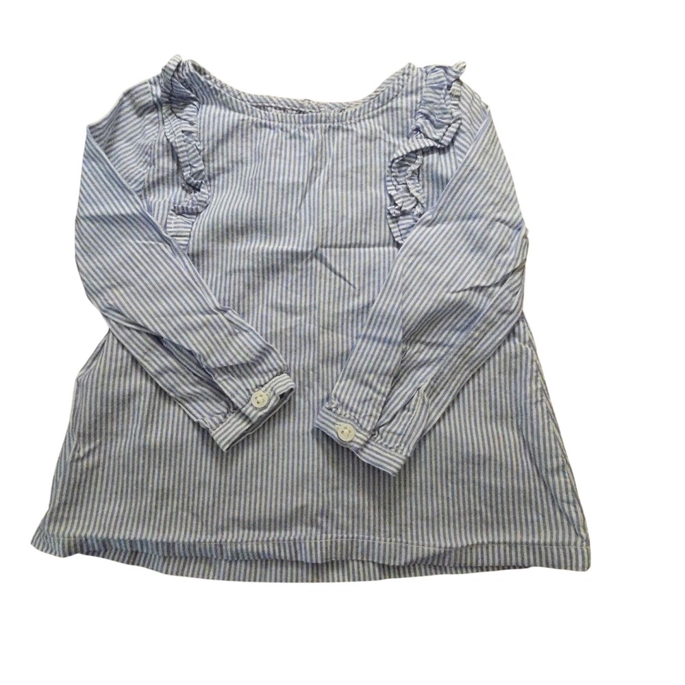 Carters Girls Blue White Striped Ruffle Long Sleeve Blouse Top‎ 18M